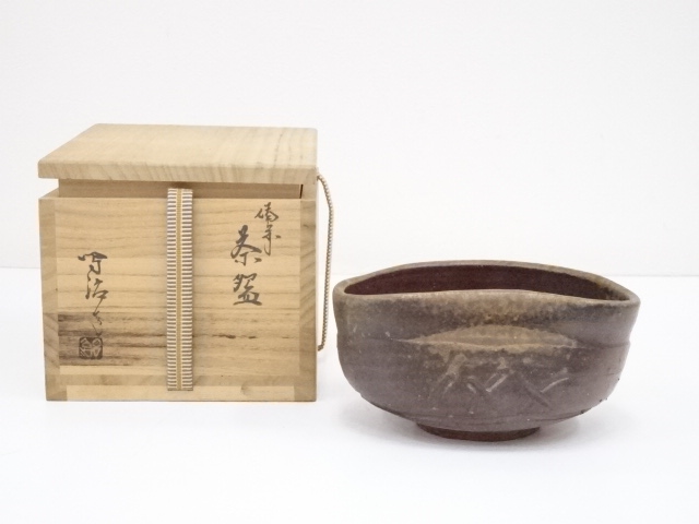 JAPANESE TEA CEREMONY BIZEN WARE TEA BOWL / CHAWAN ARTISAN WORK 